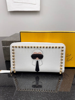 Fendi White Studded Karlito Long Zippy Wallet