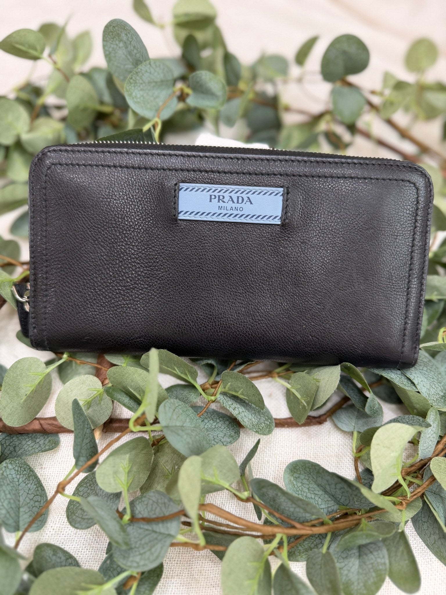 Prada Black Leather Zippy Wallet 