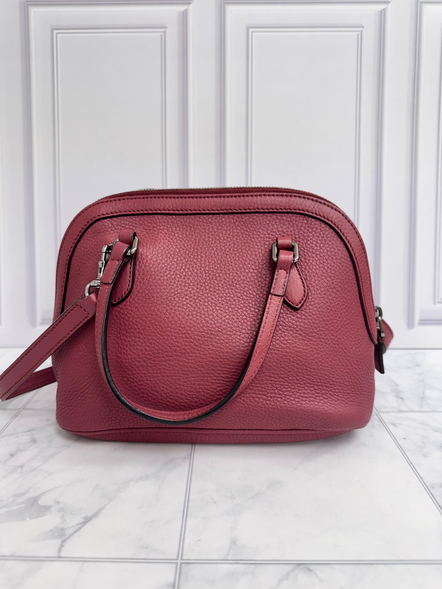 Gucci Burgundy Pebbled Leather Dome 2Way Bag