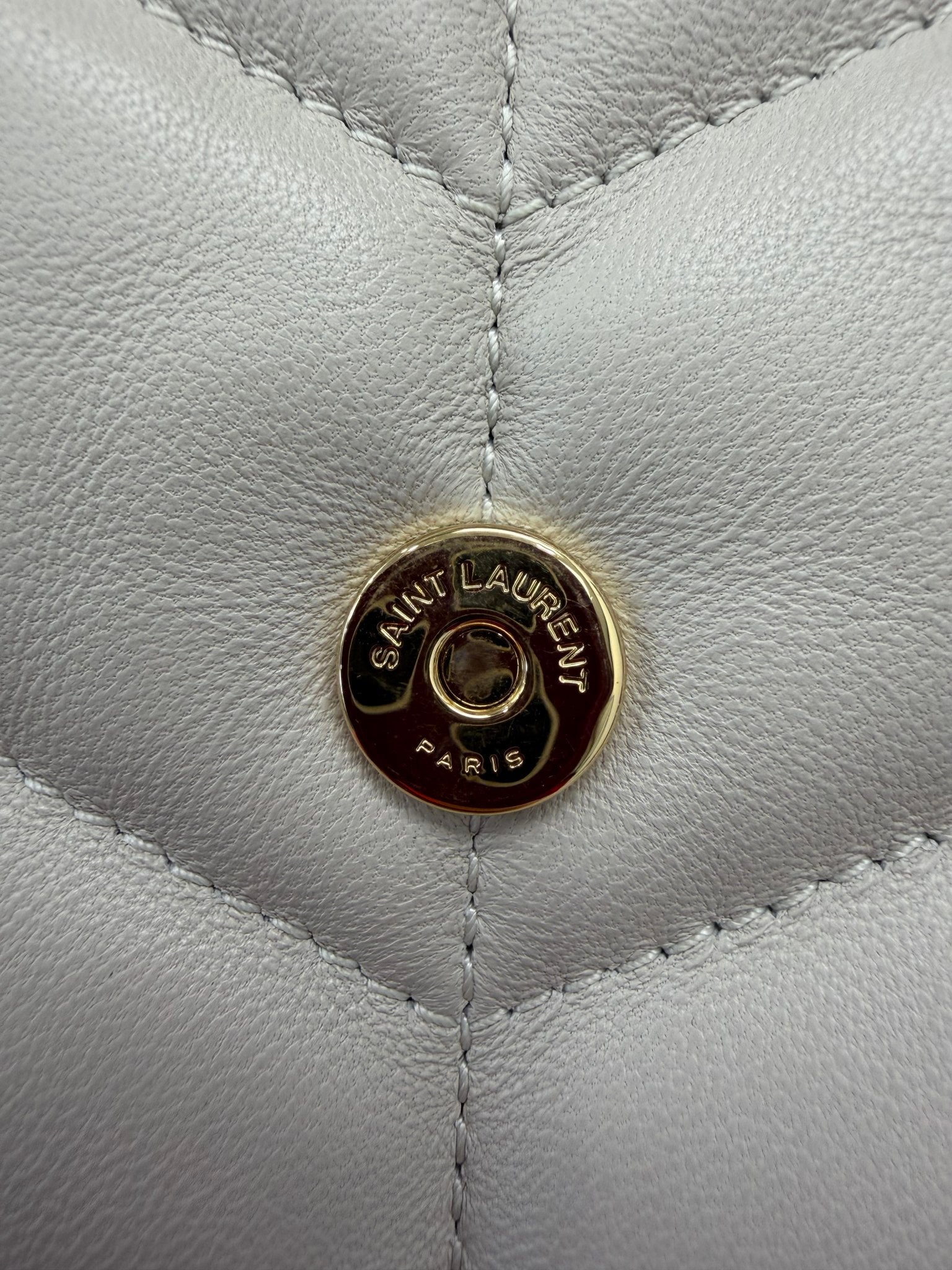 Saint Laurent YSL Beige Lambskin Quilted Toy Loulou Puffer Chain Satchel