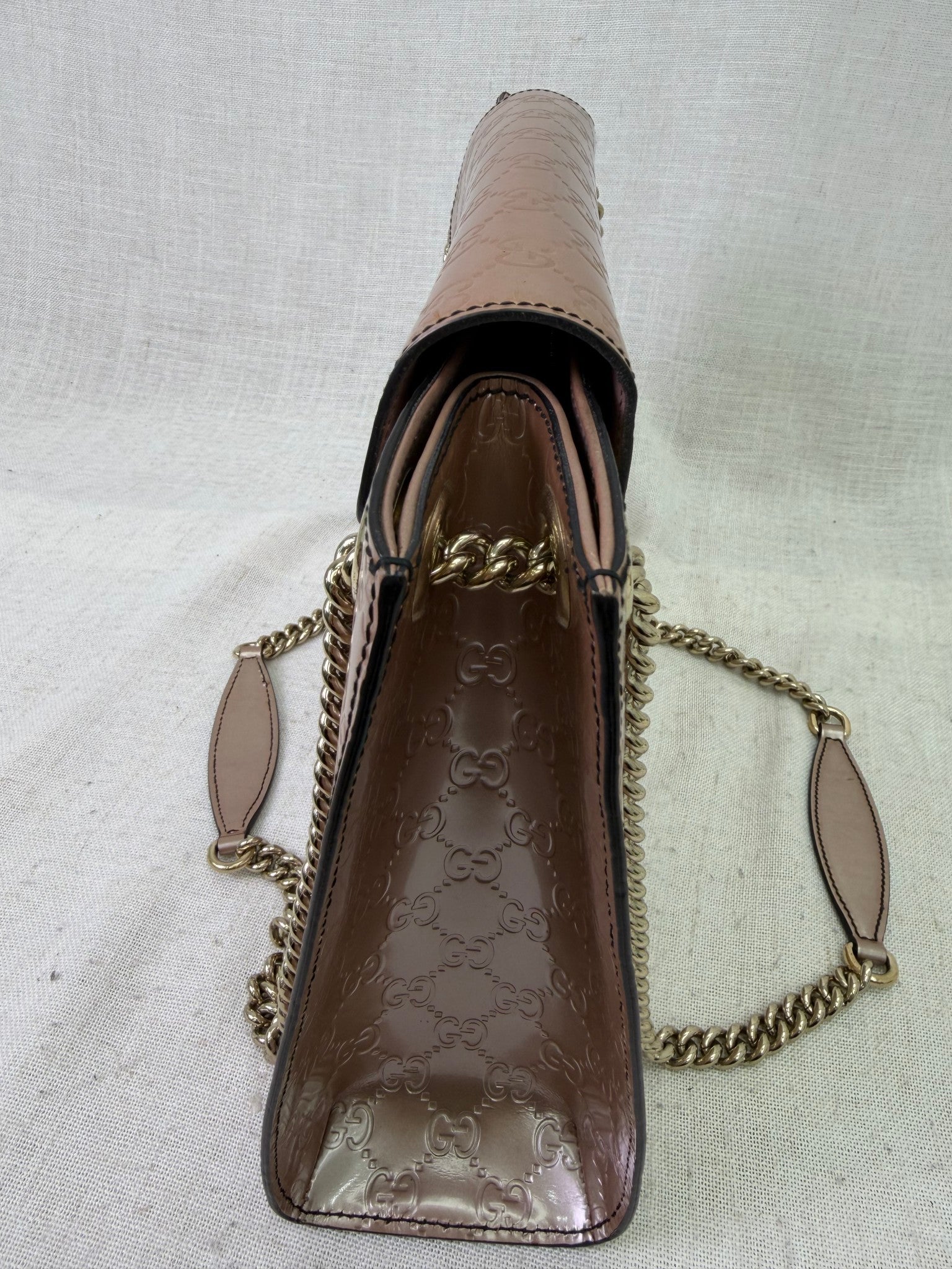 Gucci Rose Gold Guccissima Patent Leather Large Emily Bag