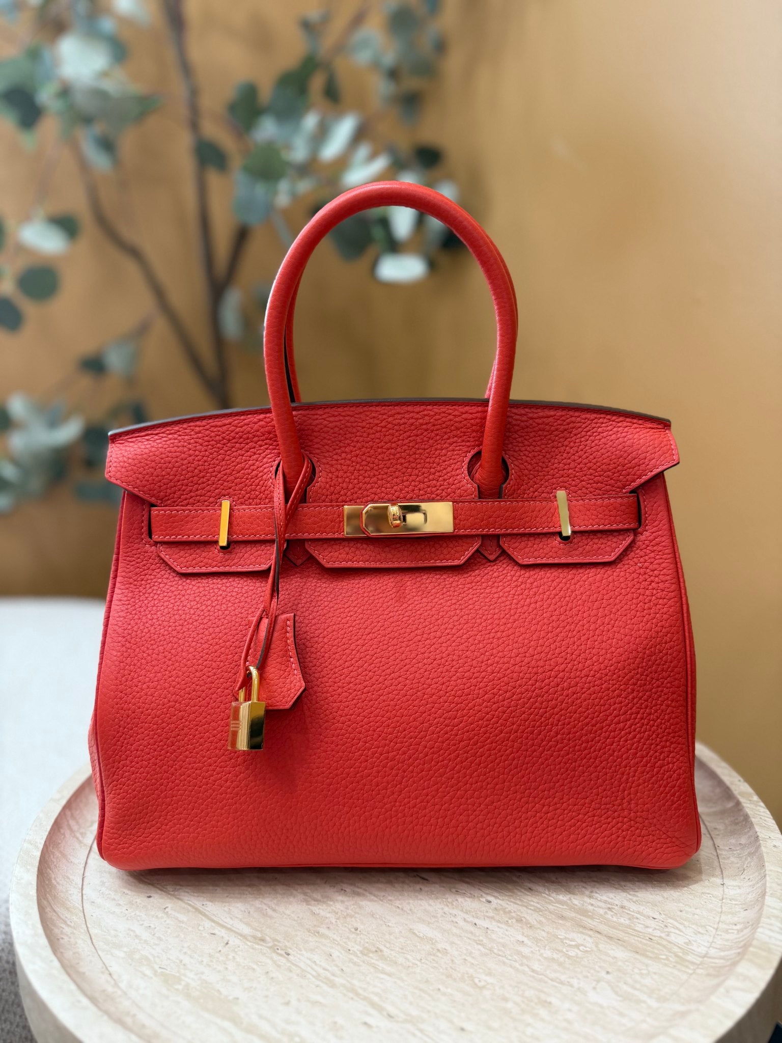 Hermes Rouge Pivoine Clemence Leather Birkin 30 GHW