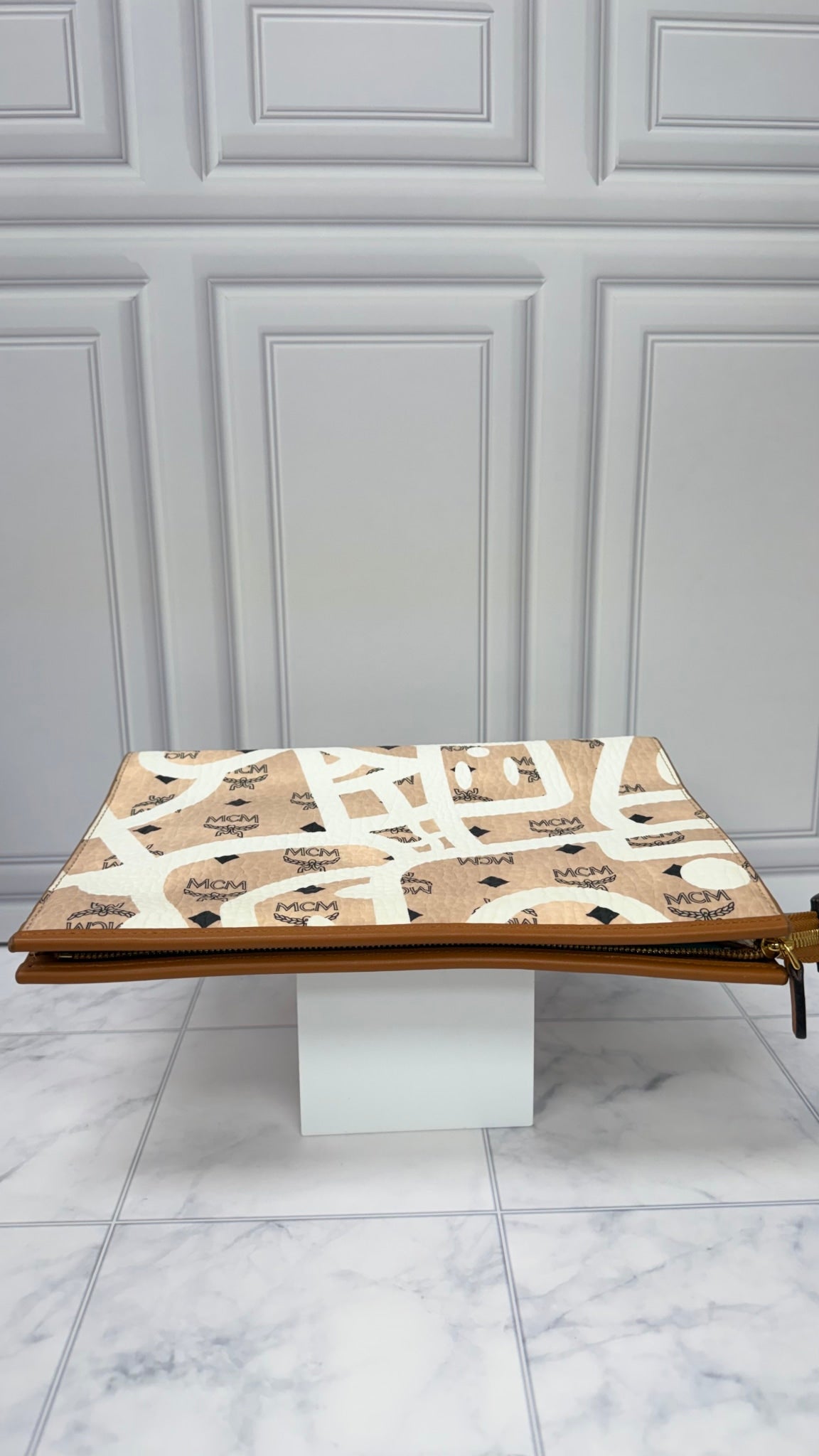 MCM x Eddie Kang Beige Visetos Canvas Clutch