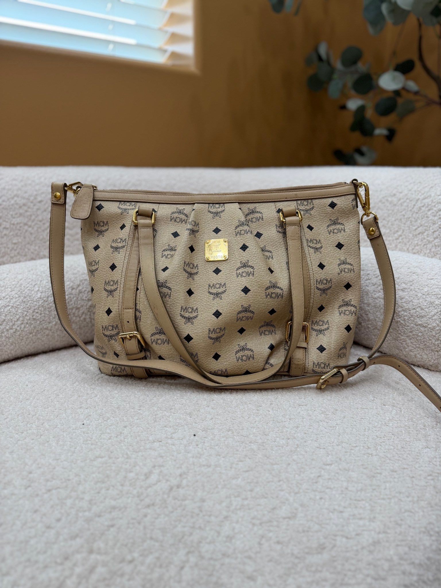 MCM Tan Visetos Coated Canvas 2Way Shopper Tote