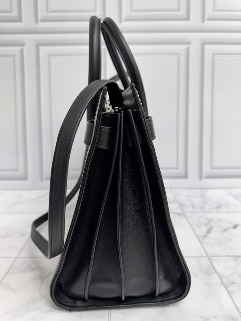 Saint Laurent YSL Black Studded Leather Sac De Jour Small 2Way Bag