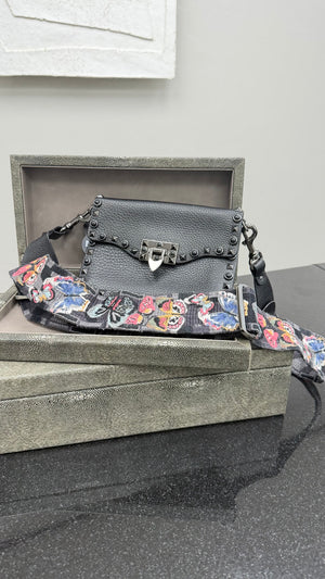 Valentino Black Grained Leather Studded Crossbody