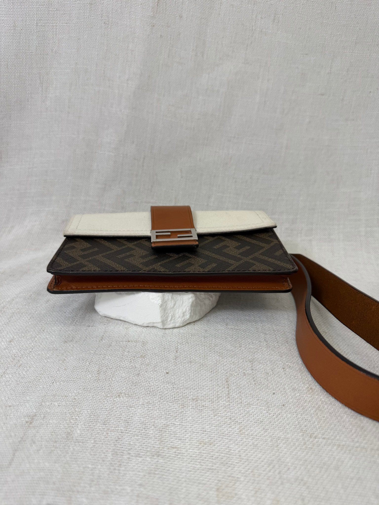 Fendi Zucca Tricolor Leather Baguette Crossbody Bag