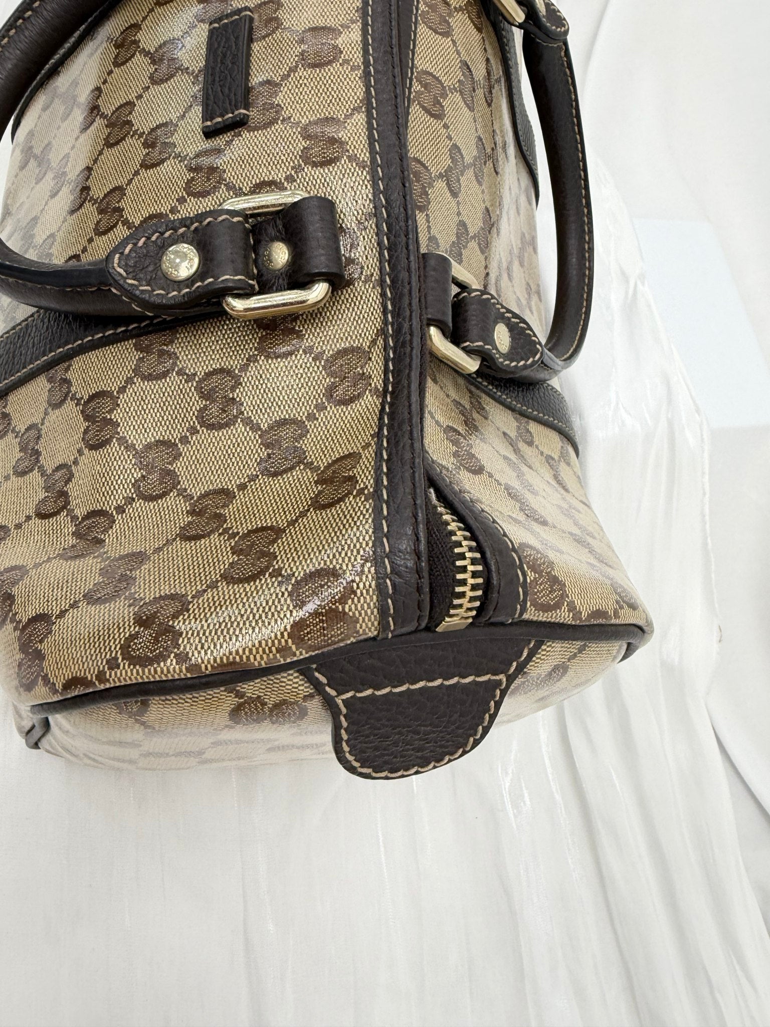 Gucci Vintage Brown GG Coated Canvas Boston Bag