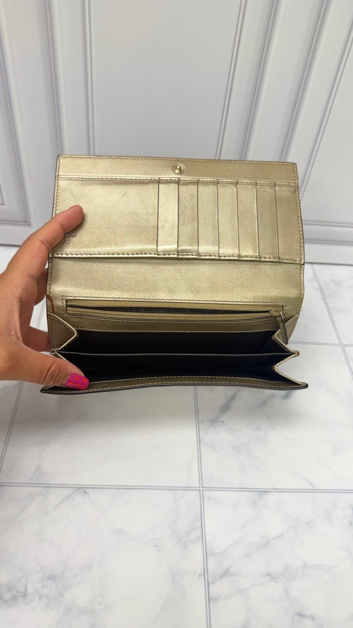 Gucci Gold Micro Guccissima Leather Flap Wallet