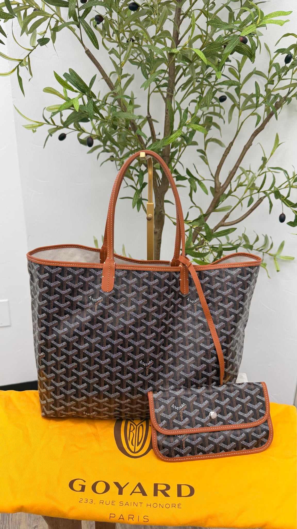 Goyard Brown And Black Goyardine Saint Louis PM Tote Bag 