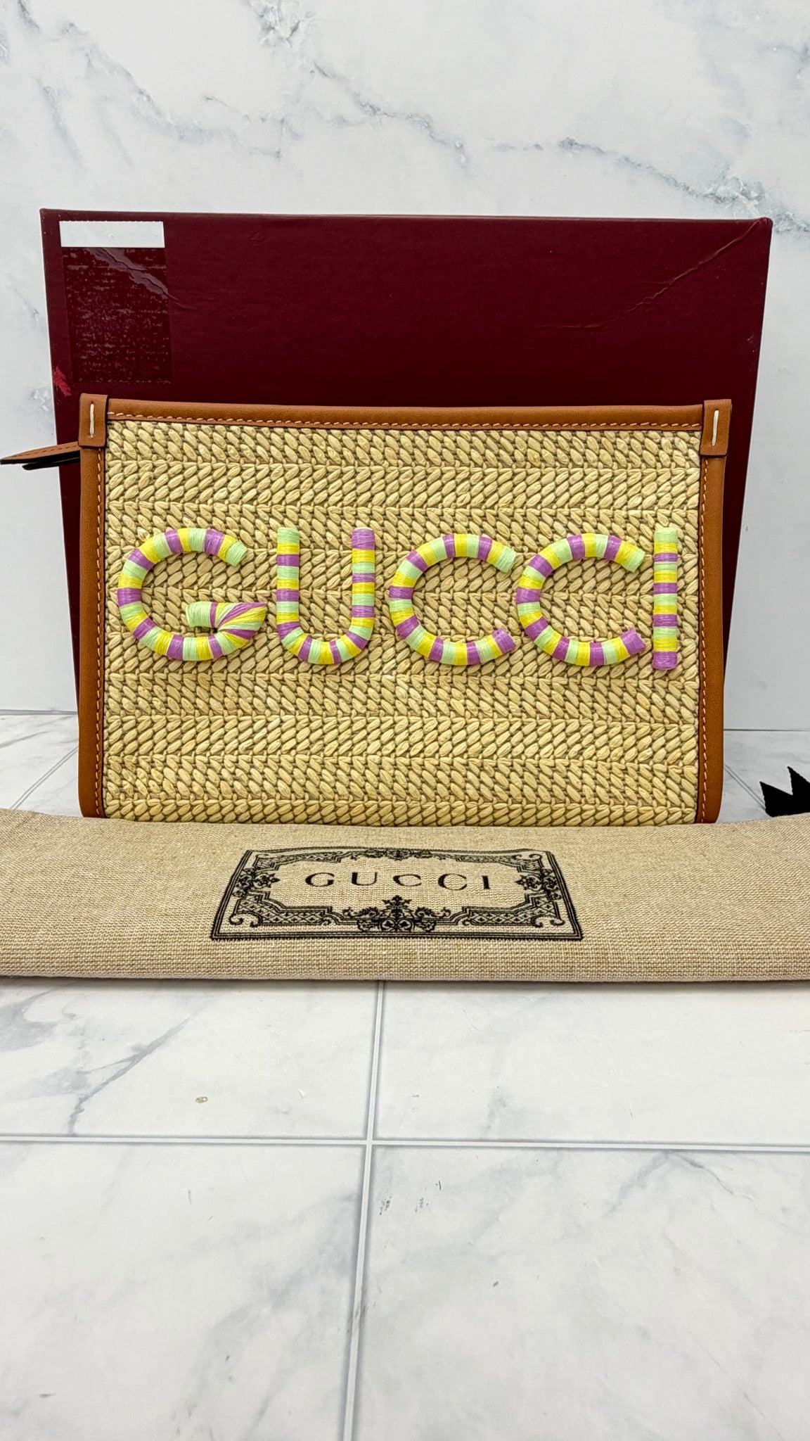 LIKE NEW - Gucci Multicolor Raffia Clutch