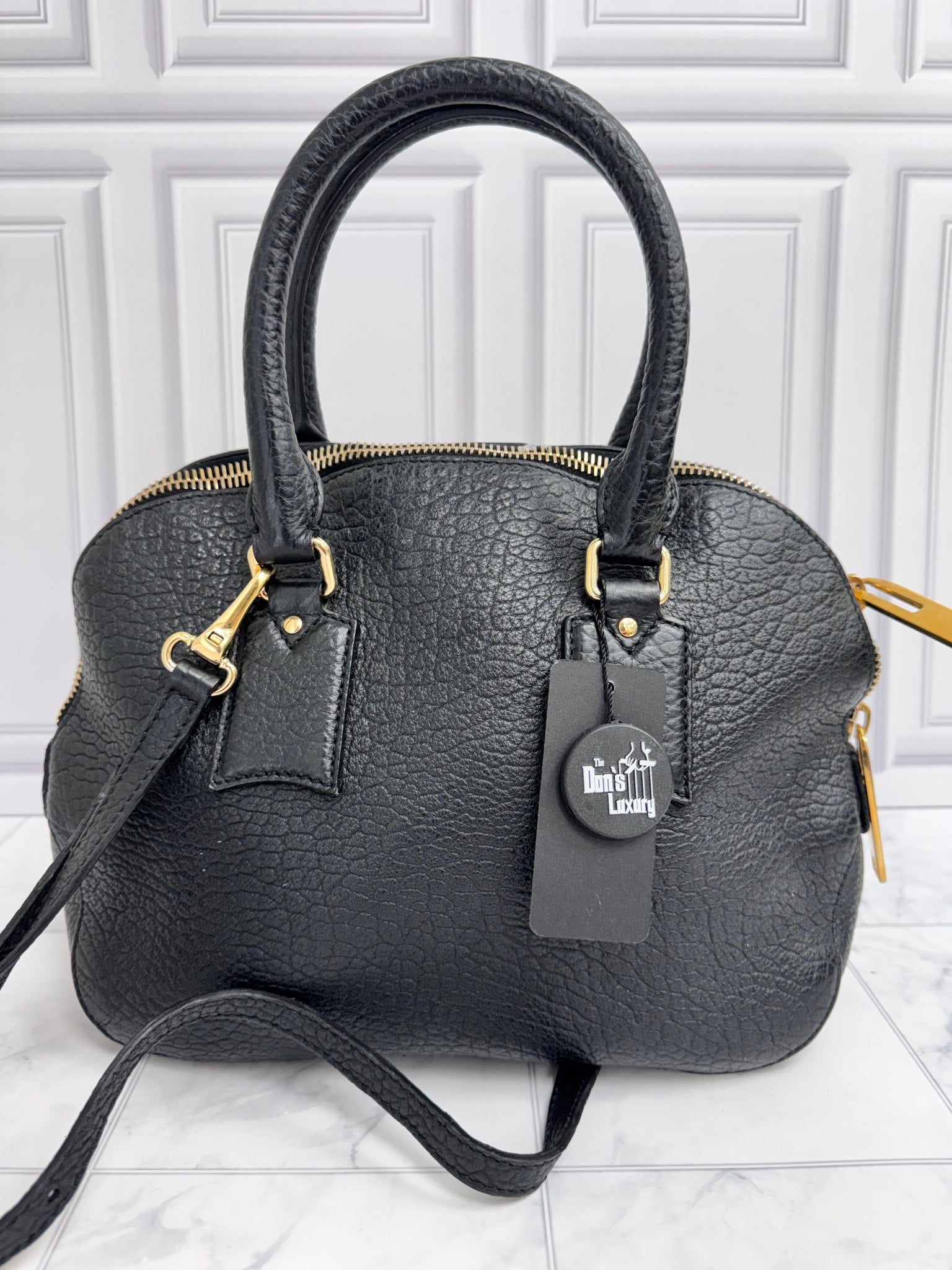 Burberry Black Grained Leather Orchard Heritage Large 2Way Bag
