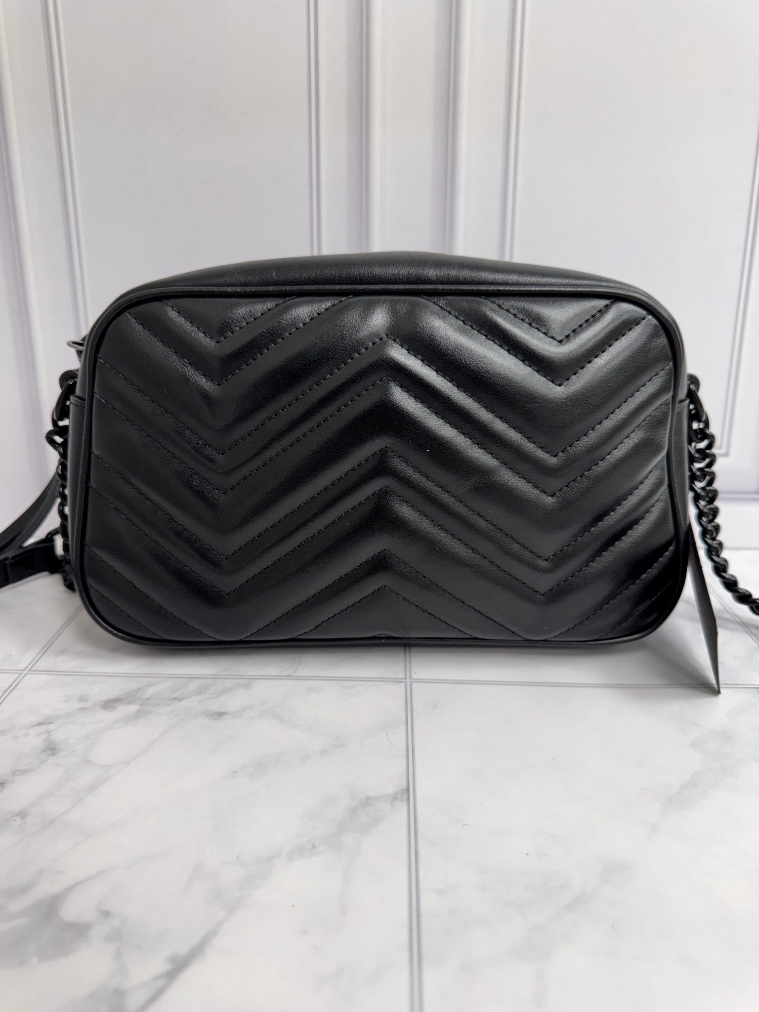 Gucci Black GG Marmont Chevron Quilted Leather Small Crossbody Bag