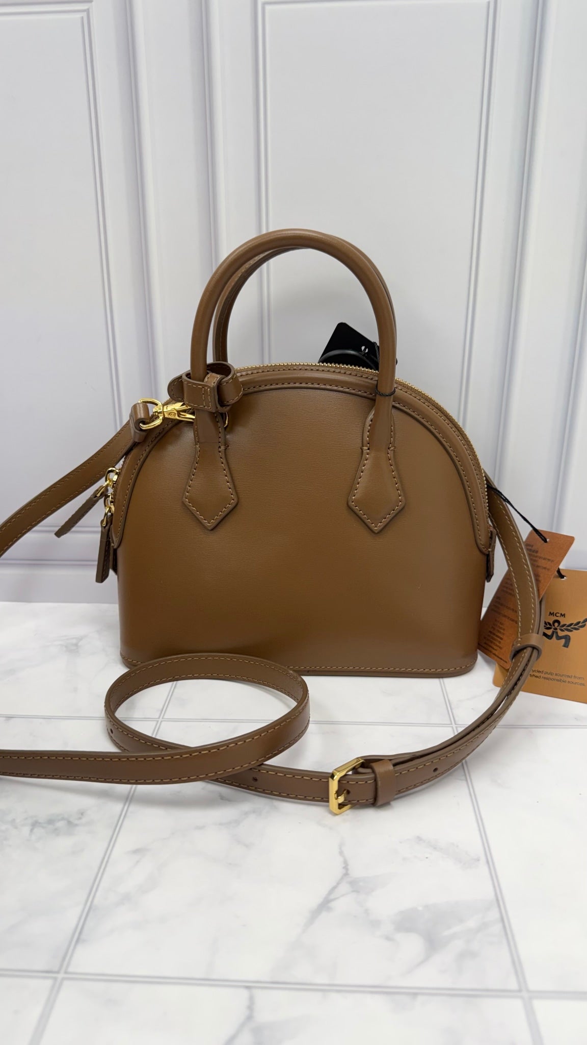 BRAND NEW- MCM Brown Leather Dome 2Way Bag