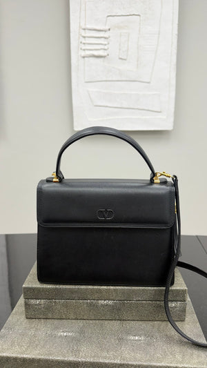 Valentino Black Grained Leather Top Handle Crossbody Bag