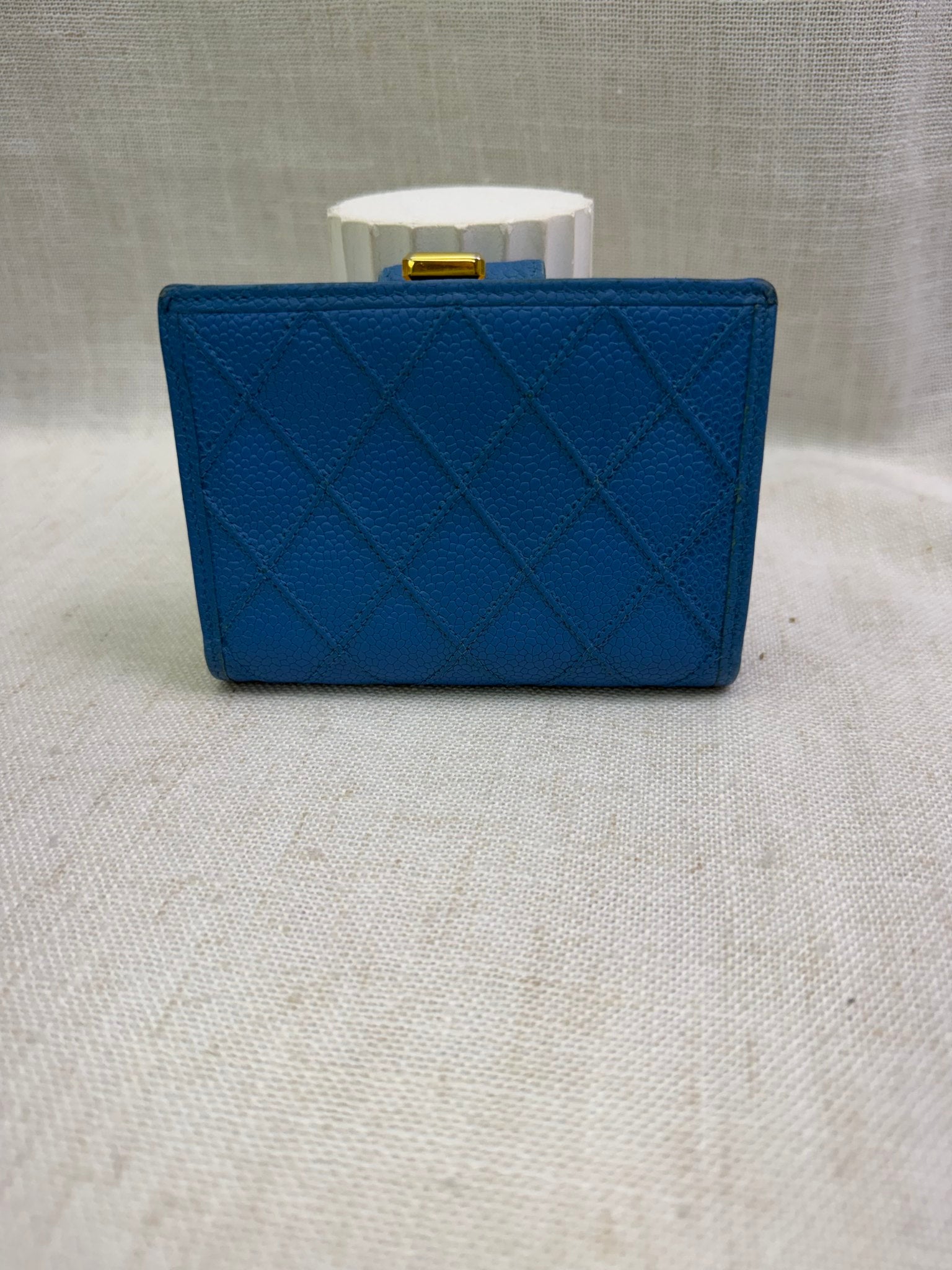 Chanel Blue Quilted Caviar Kisslock Compact Wallet