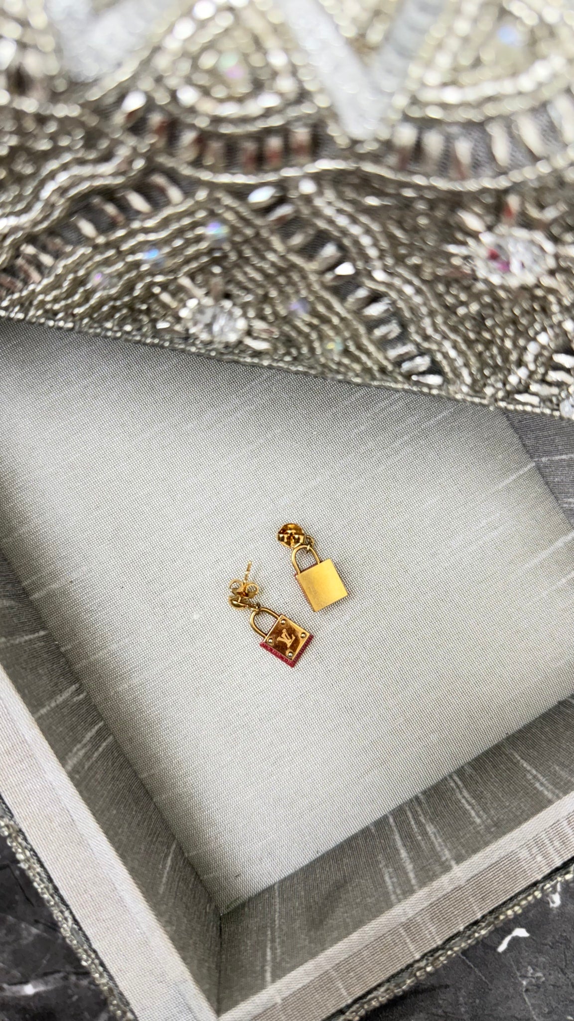 Louis Vuitton Gold And Red Enamel Lock It Earrings