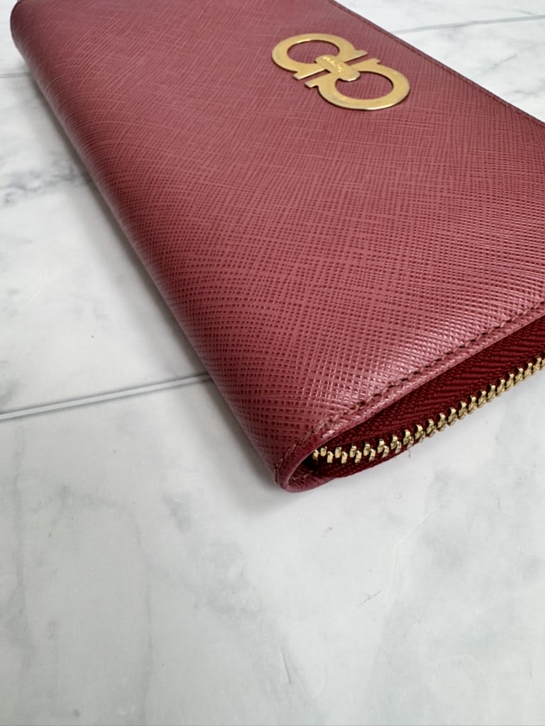 Salvatore Ferragamo Dusty Red Saffiano Leather Long Zippy Wallet