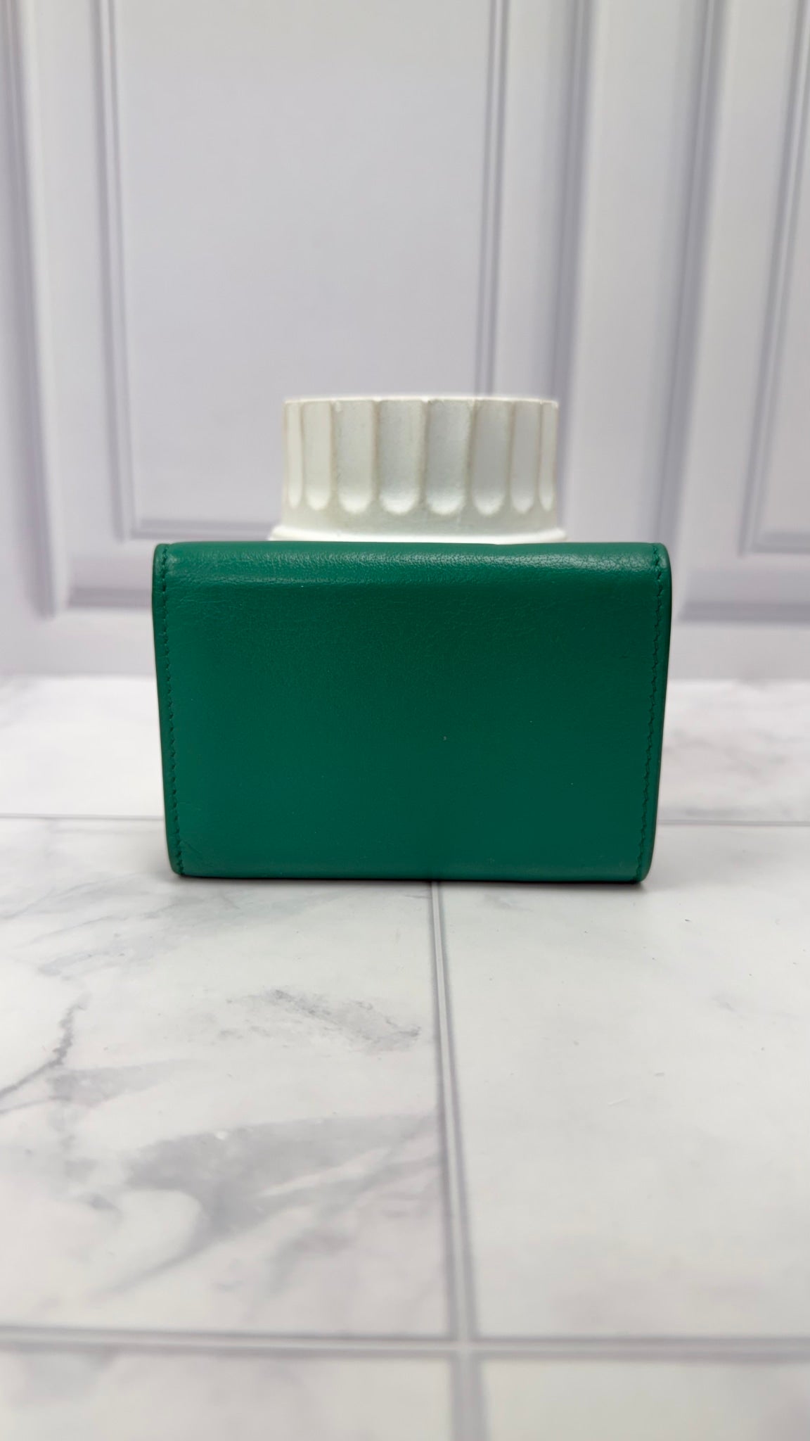 Balenciaga Green Leather Everyday Mini Papier Trifold Wallet 