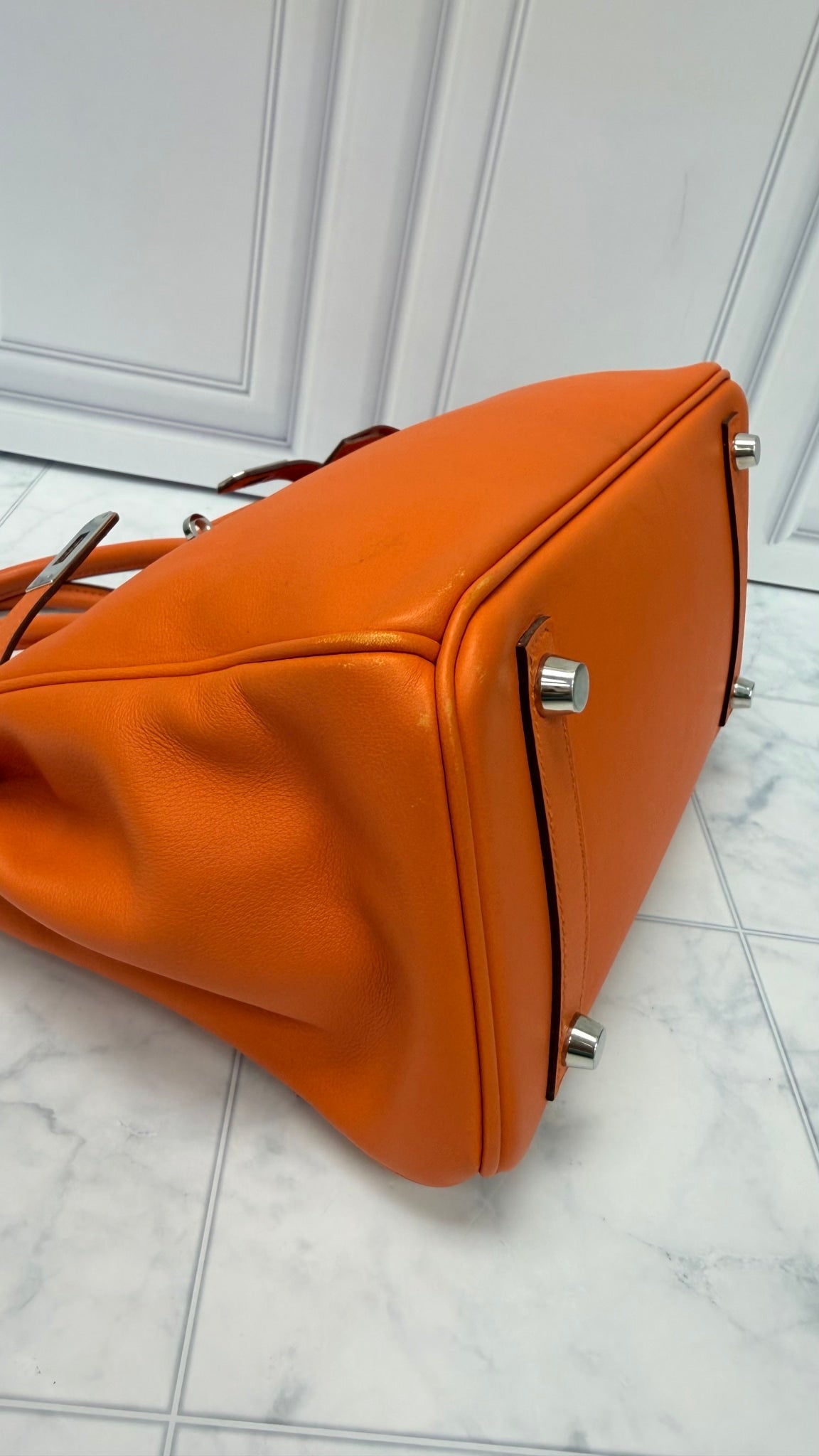 Hermes Orange Swift Leather Birkin 25 with Multicolor Silk Twilly 