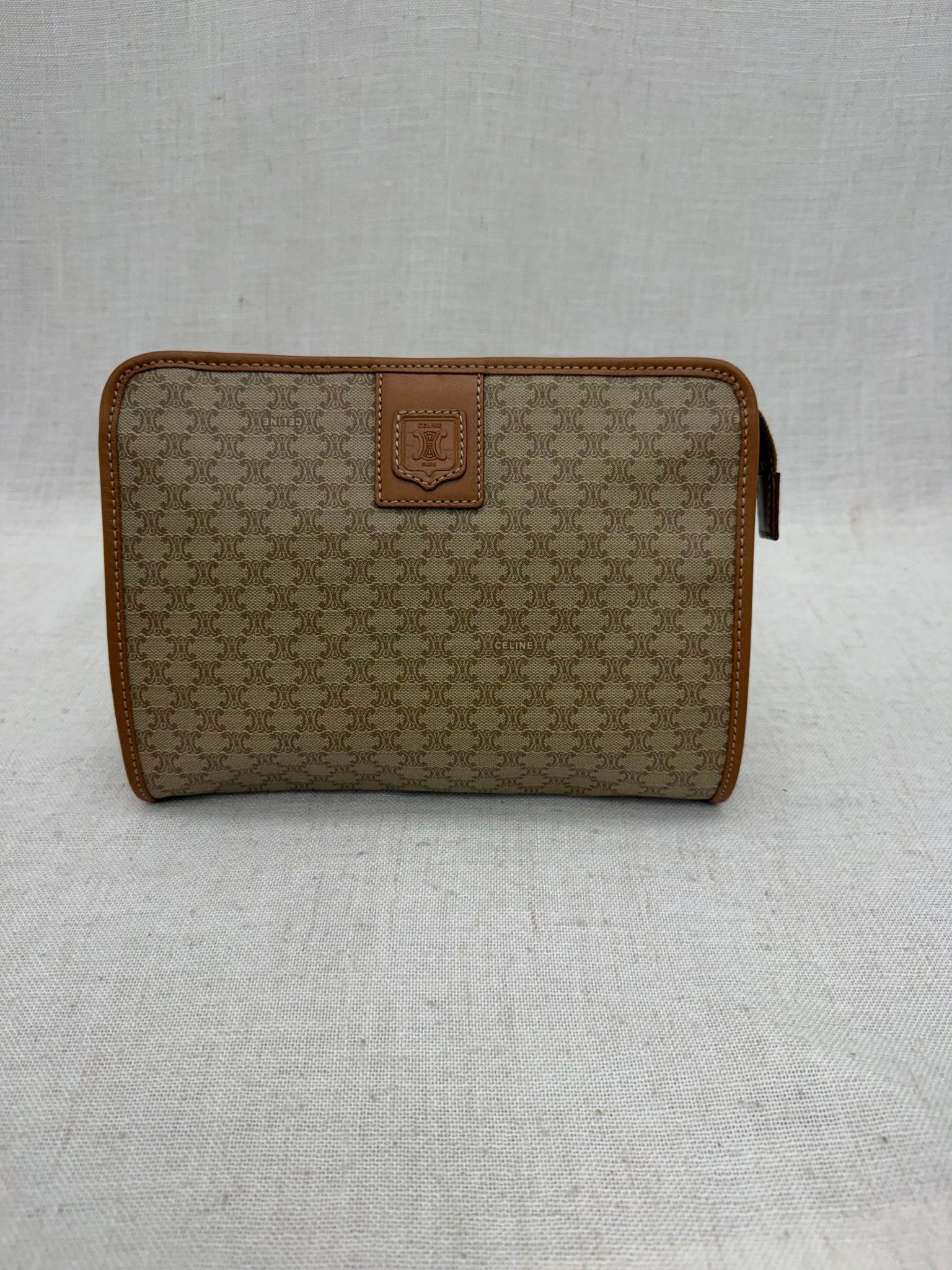 Celine Beige Macadam Coated Canvas Cosmetic Pouch