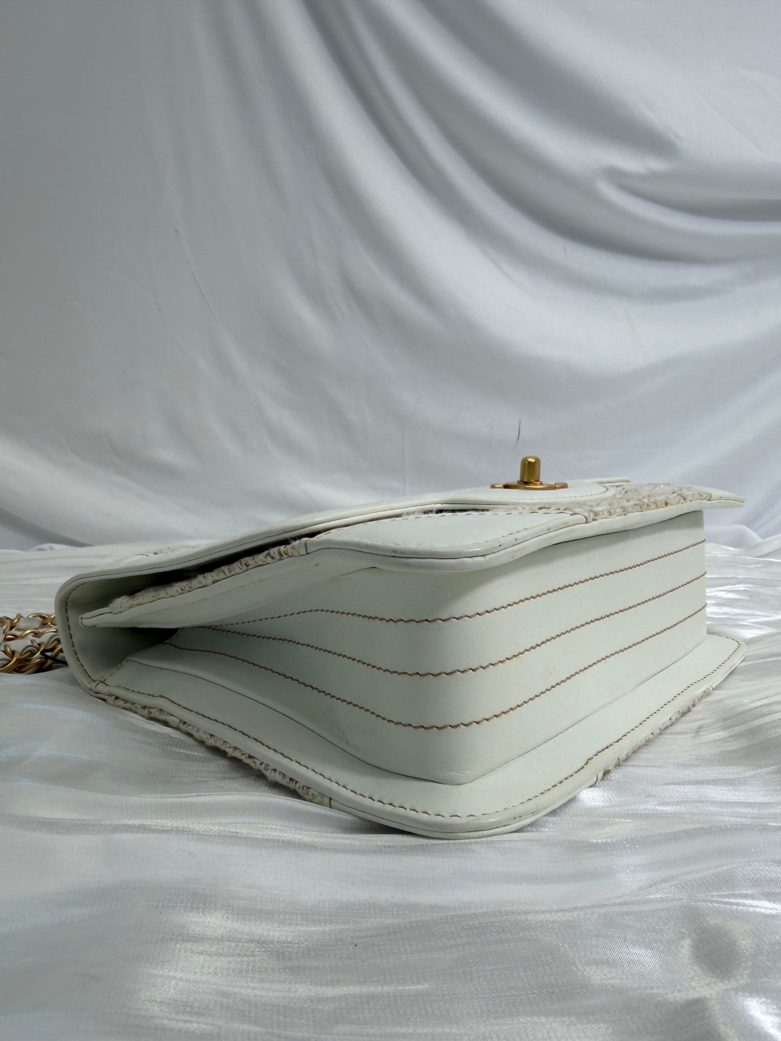 Chanel Ivory Tweed x White Leather Square Flap Bag