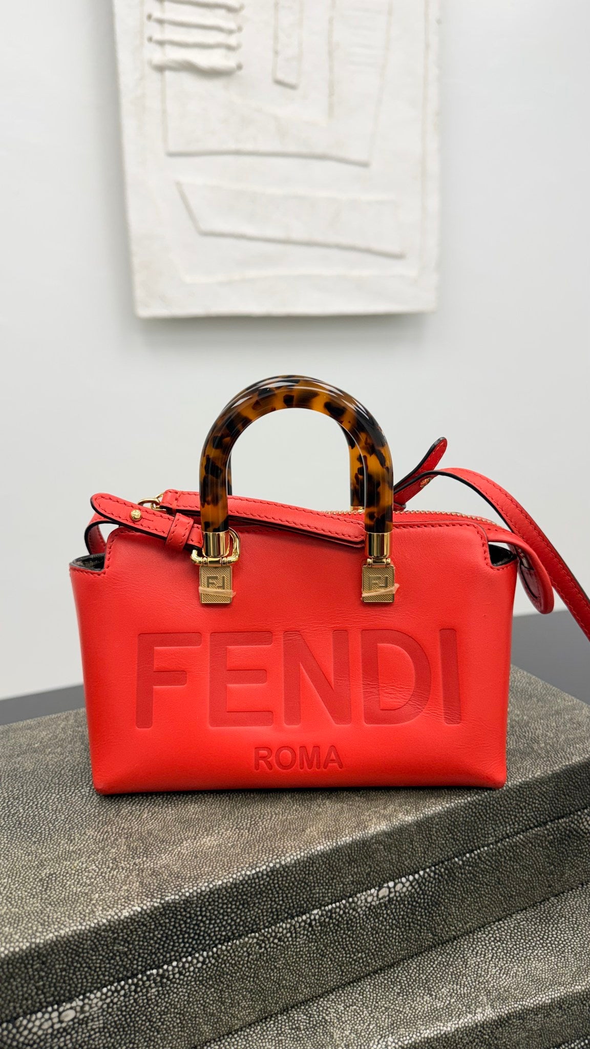 Fendi Red Leather Mini By The Way Boston Bag 