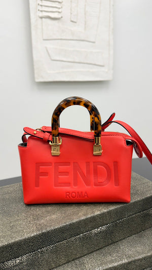 Fendi Red Leather Mini By The Way Boston Bag