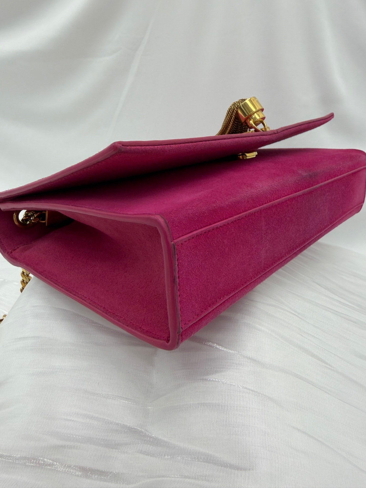 Saint Laurent YSL Fuchsia Suede Medium Kate Tassel Shoulder Bag