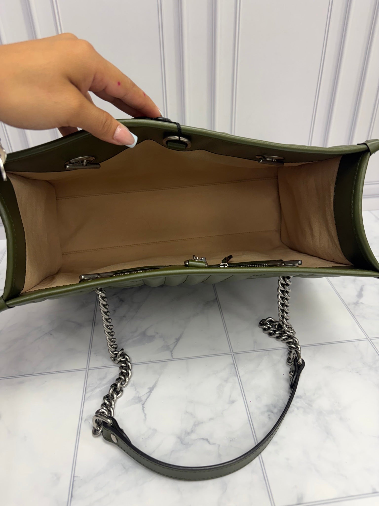 Gucci Green Leather Marmont Aria Tote