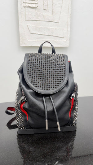 Christian Louboutin Black Leather Explorafunk Spike Backpack