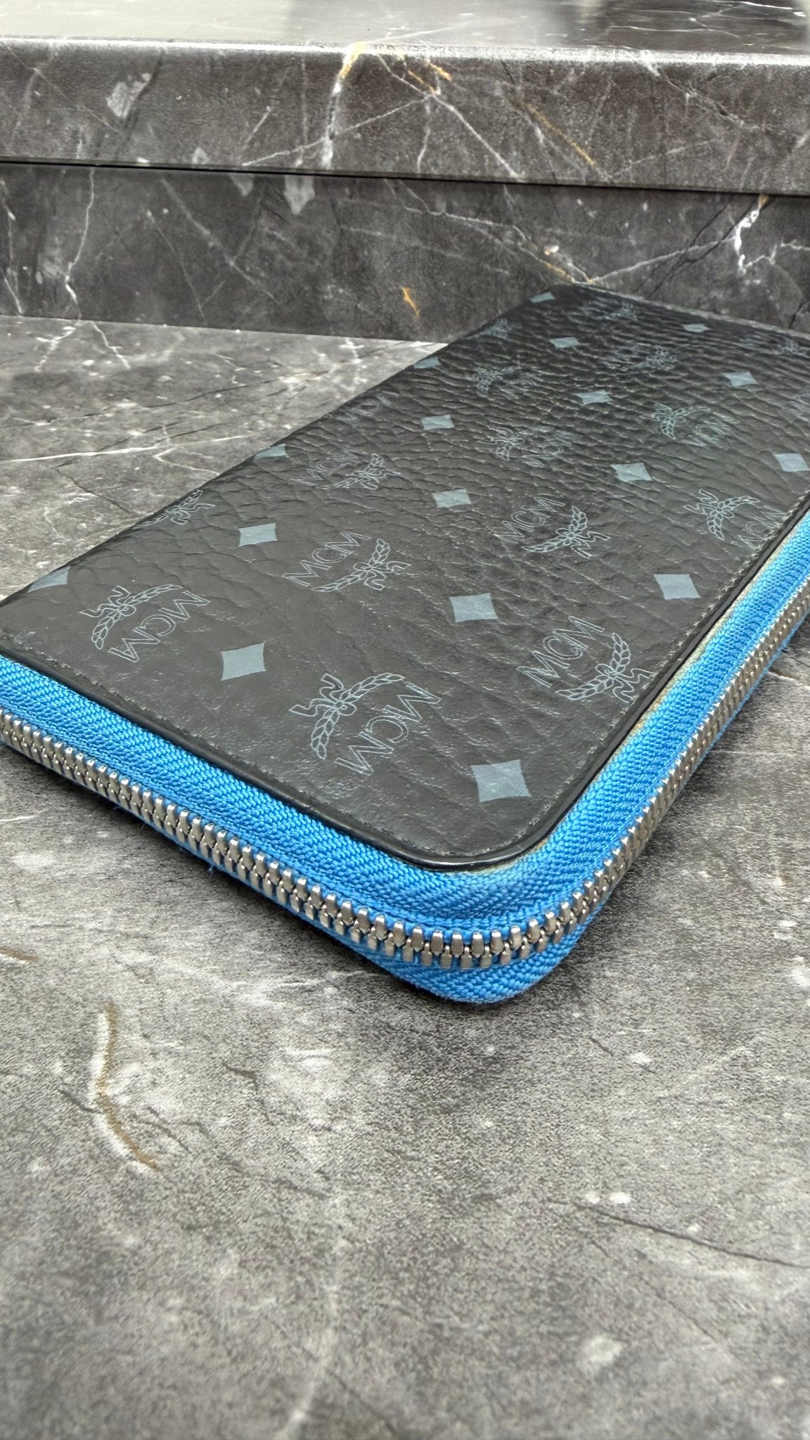 MCM Black Visetos Leather Zippy Wallet