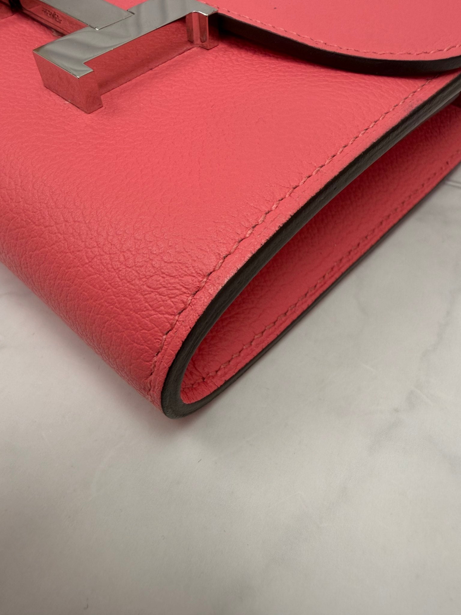 Hermes Pink Constance Leather Compact Wallet 