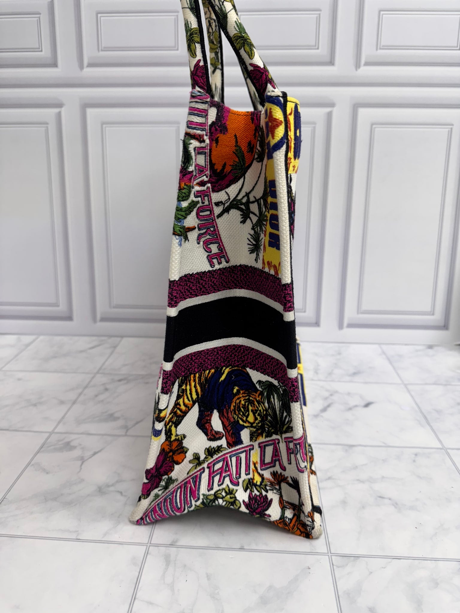 Christian Dior Multicolor Canvas Animal Embroidery Large Book Tote