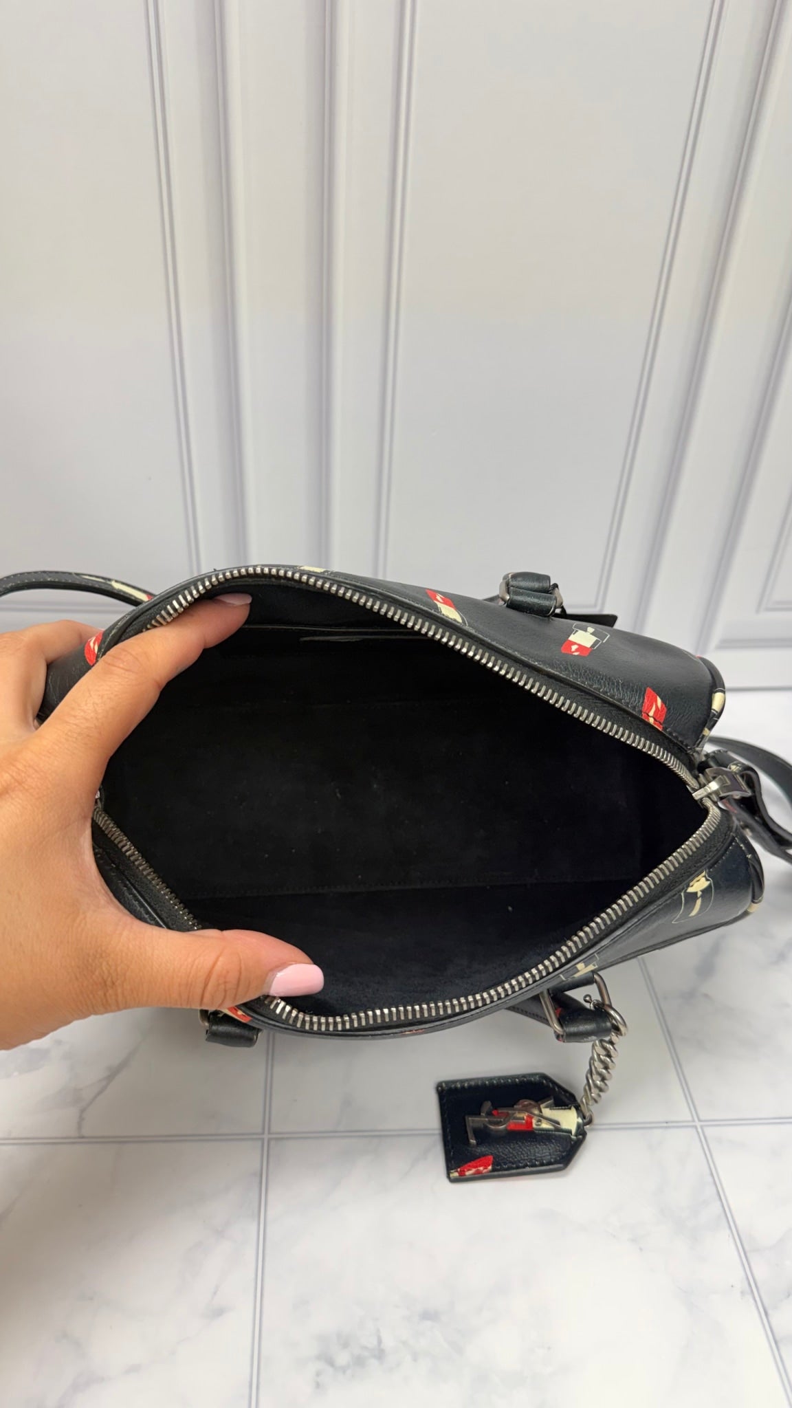 Saint Laurent YSL Black Leather Lipstick Baby Boston Bag