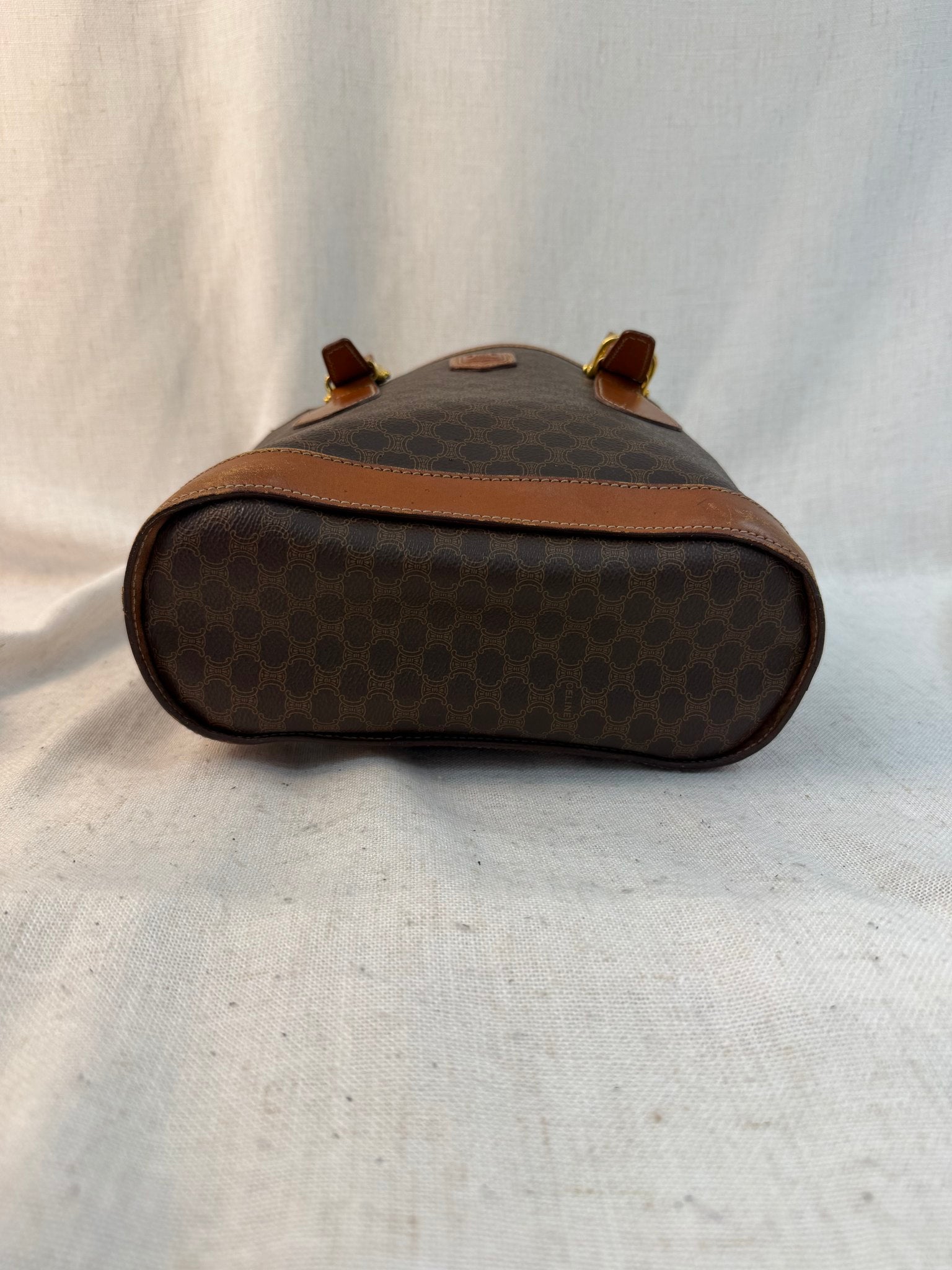 Celine Brown Coated Canvas Macadam Tote Bag