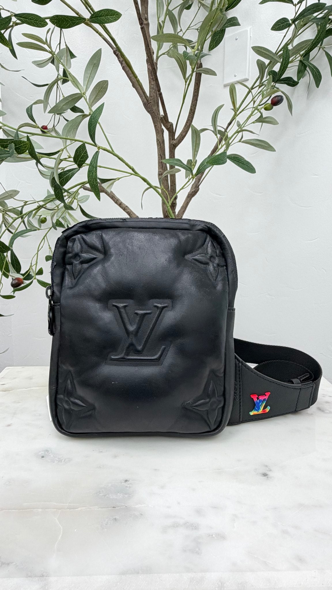 Louis Vuitton Black Lambskin Monogram Puffer Asymmetrical Sling Bag