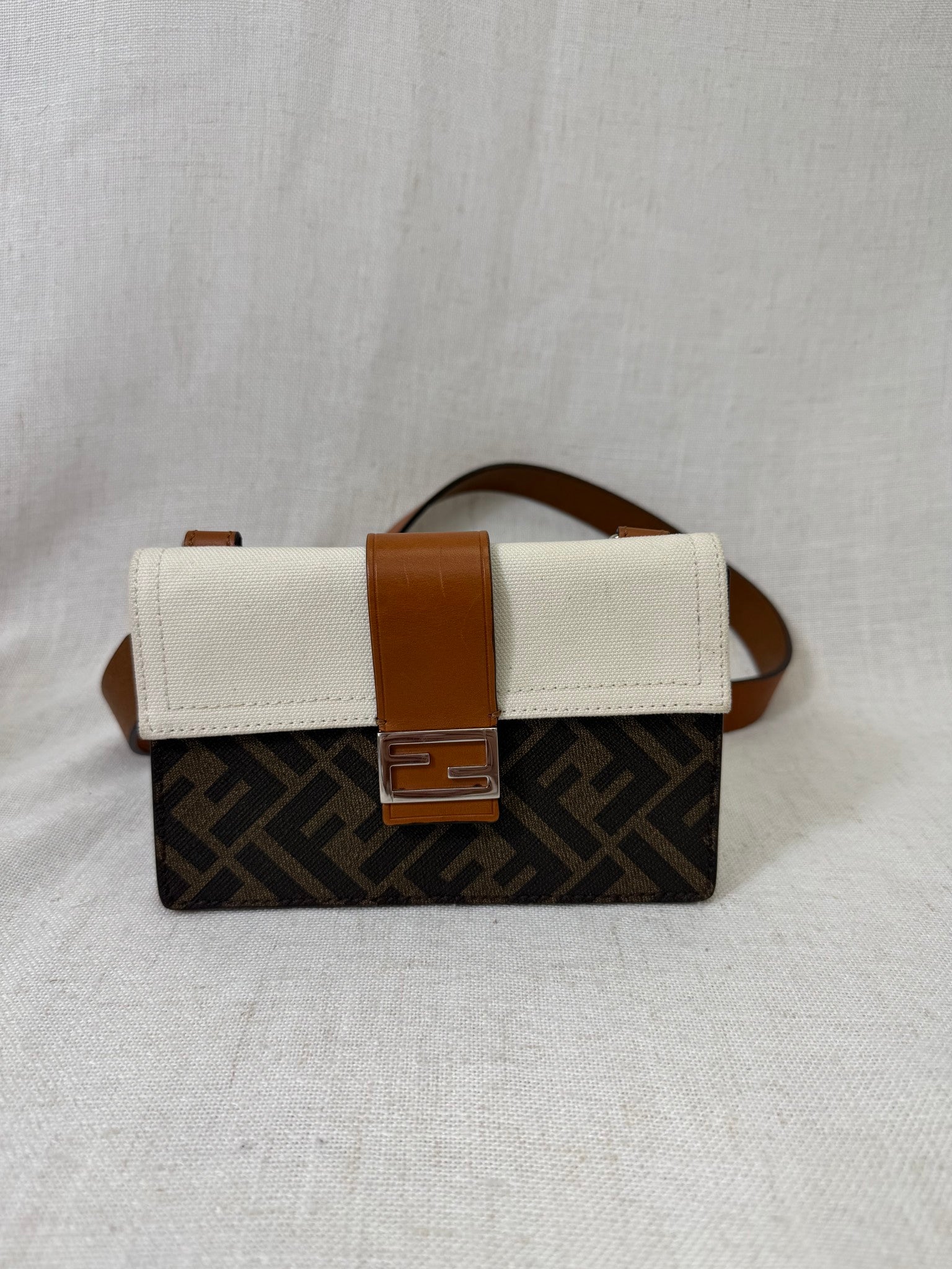Fendi Zucca Tricolor Leather Baguette Crossbody Bag
