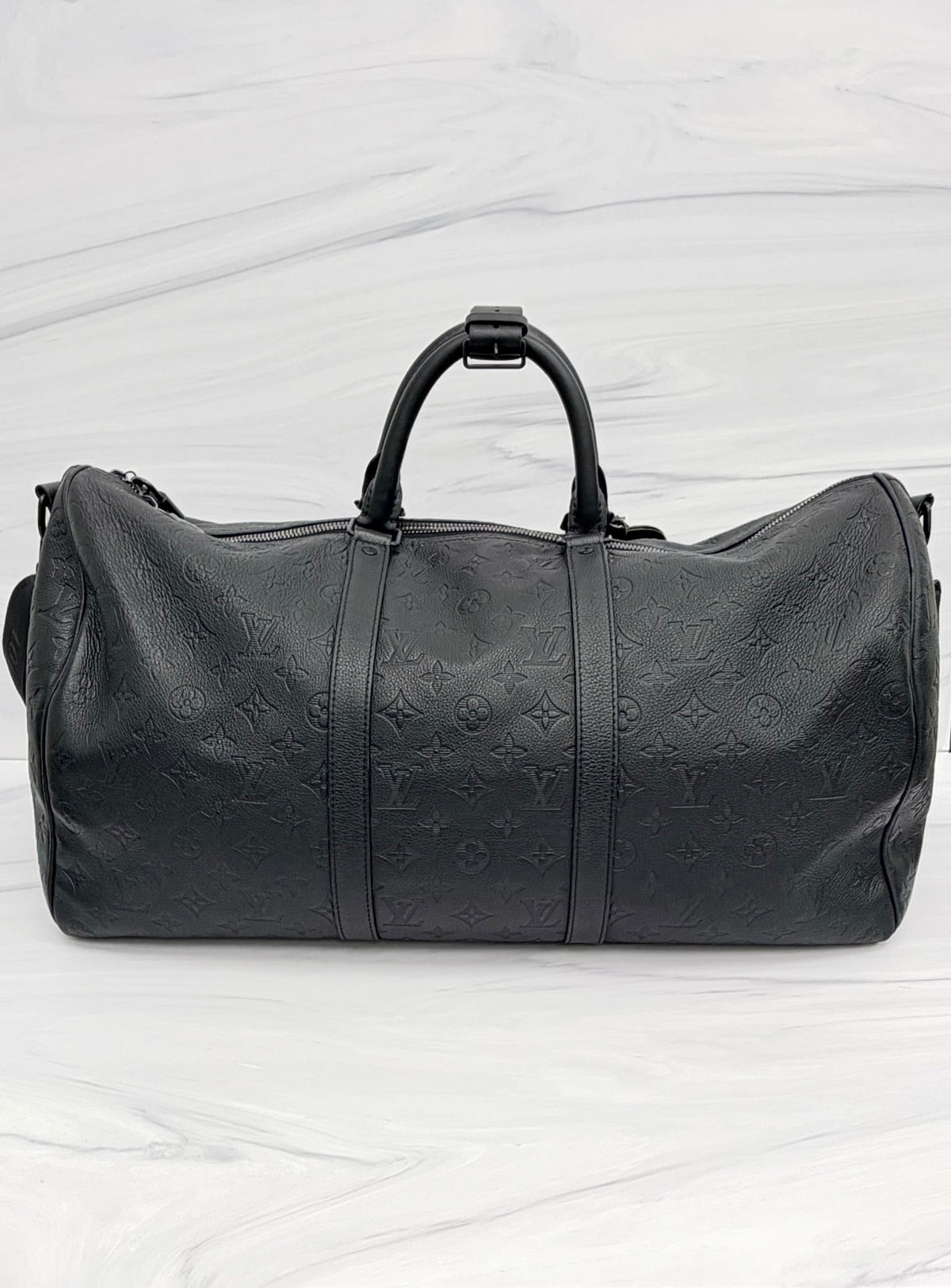 Louis Vuitton Black Monogram Shadow Keepall Bandouliere 50 Duffle Bag