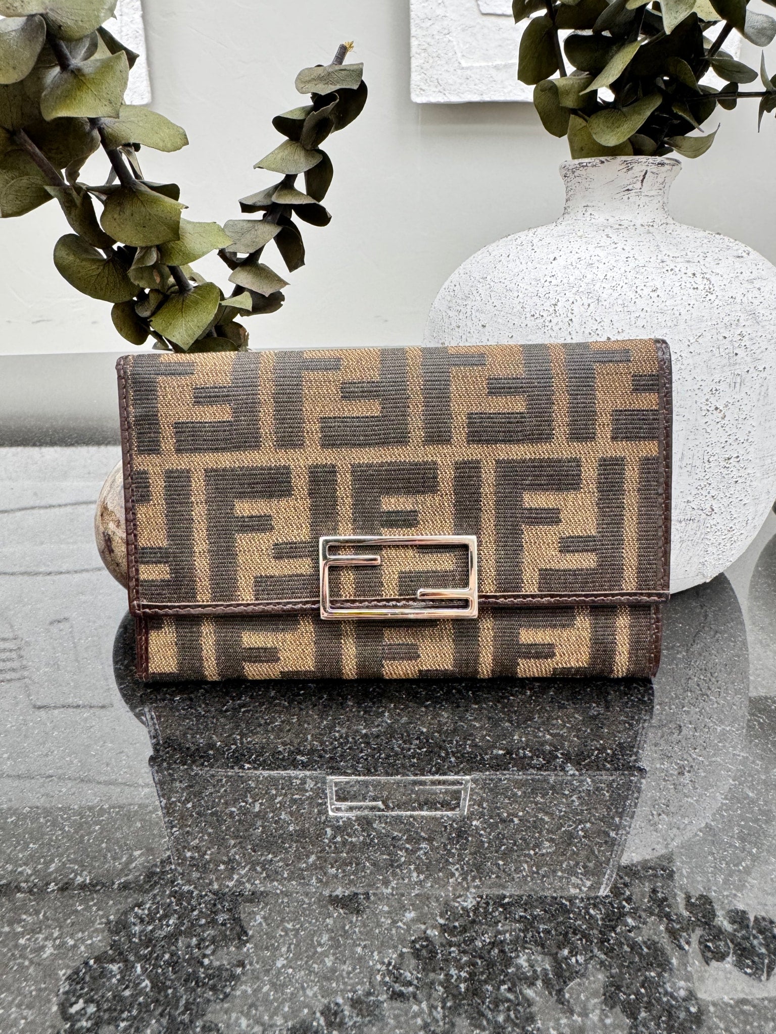 Fendi Brown And Black Zucca Canvas Compact Wallet