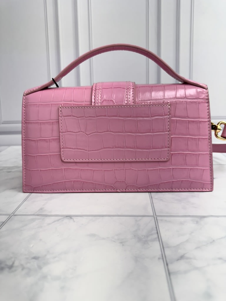 BRAND NEW - Jacquemus Pink Croc Embossed Leather Le Grand Bambino Handbag