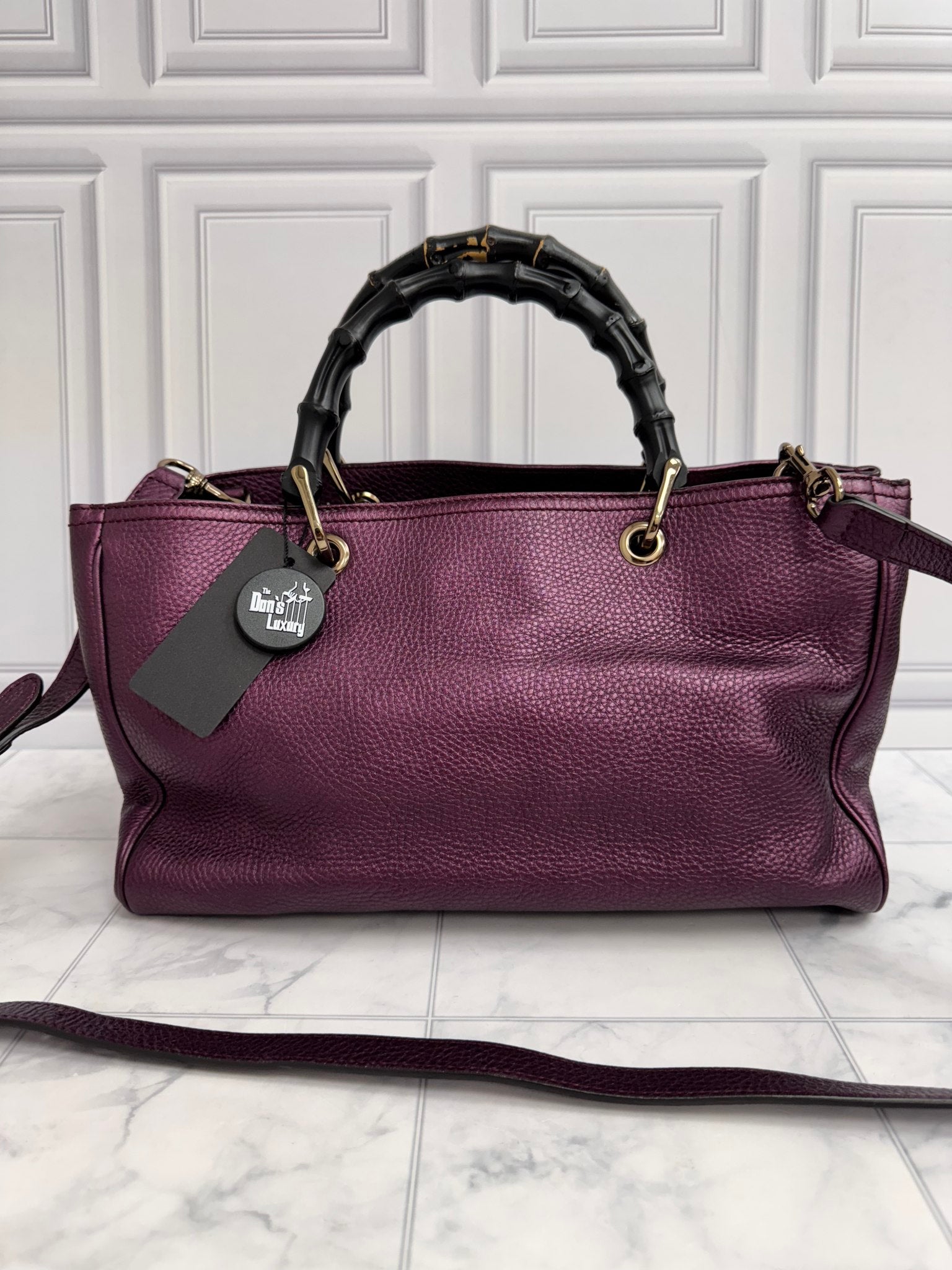 Gucci Metallic Purple And Bamboo 2Way Bag