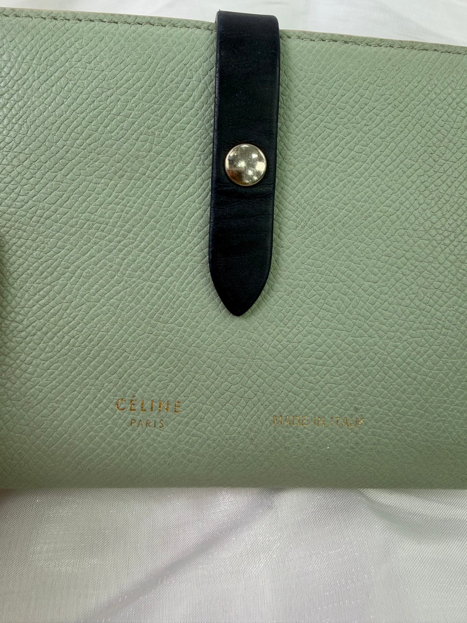 Celine Mint And Navy Leather Medium Strap Wallet