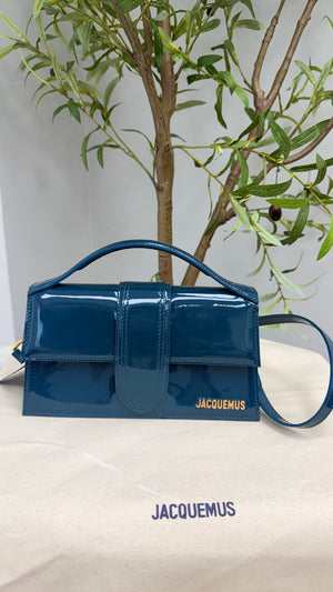 BRAND NEW - Jacquemus Turquoise Patent Leather Le Grand Bambino Handbag 2Way Handbag