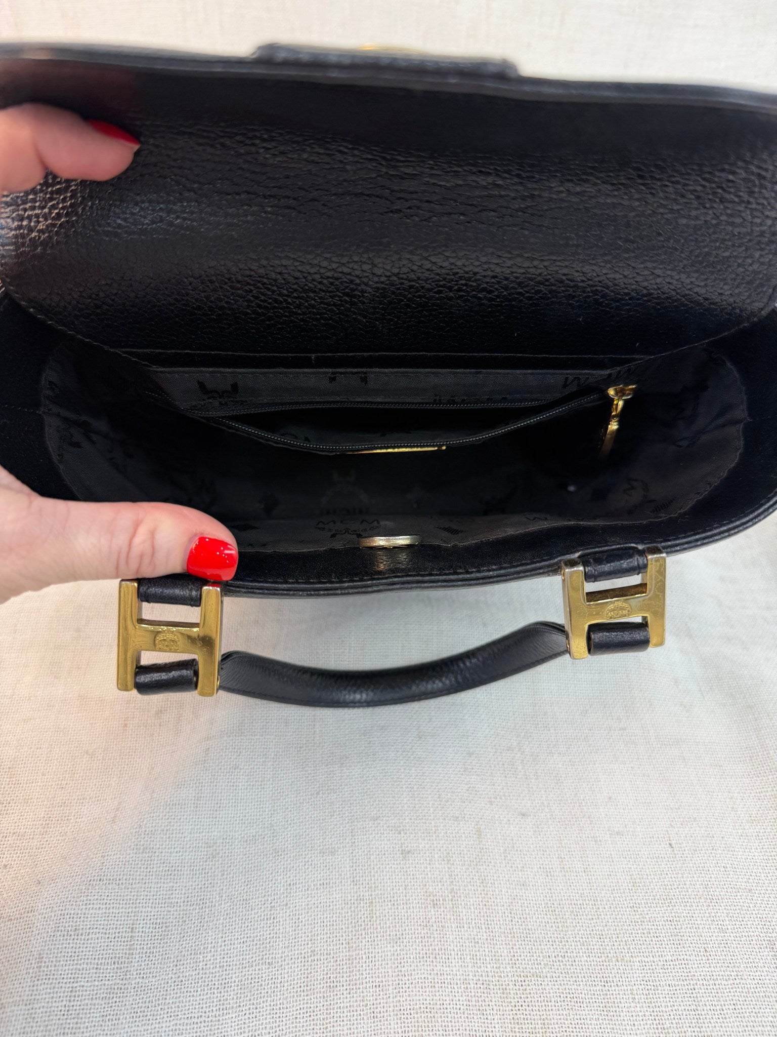 MCM Black Leather Stud Bucket Tote Bag