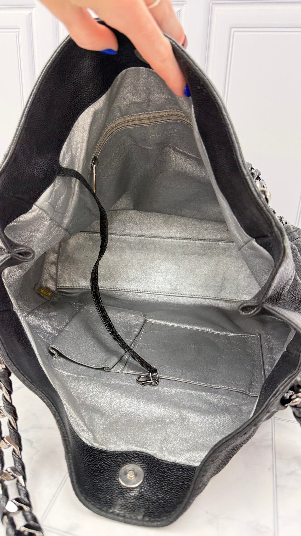 Chanel Black Caviar Leather CC Chain Shoulder Tote