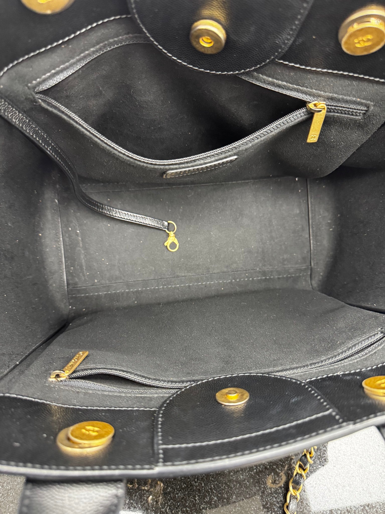 Chanel Black Caviar Leather Deauville Studded Small Tote Bag