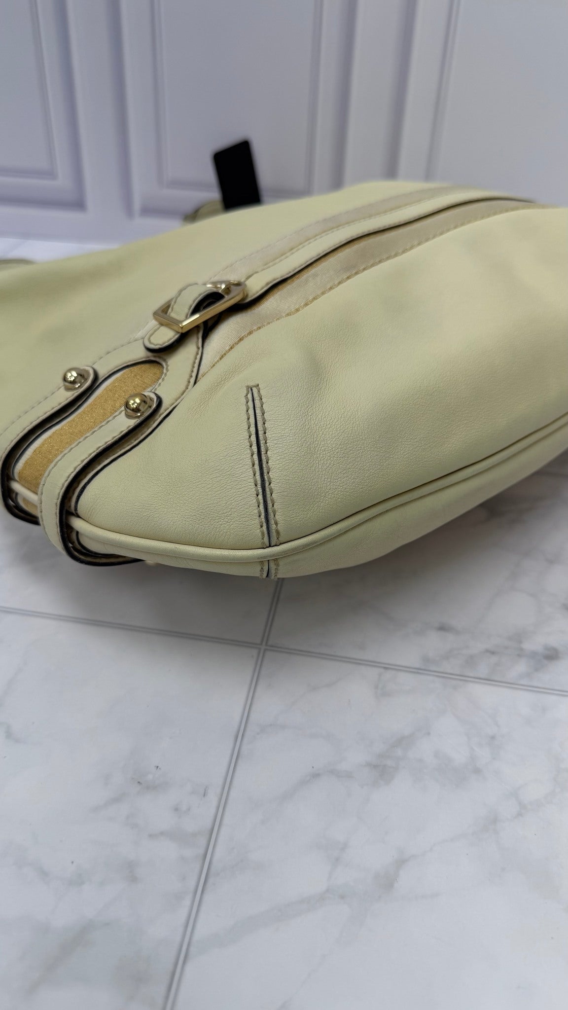 Gucci Cream Leather Web Hobo Shoulder Bag