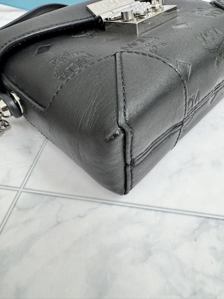 MCM Black Visetos Embossed Leather Soft Berlin 2Way Bag