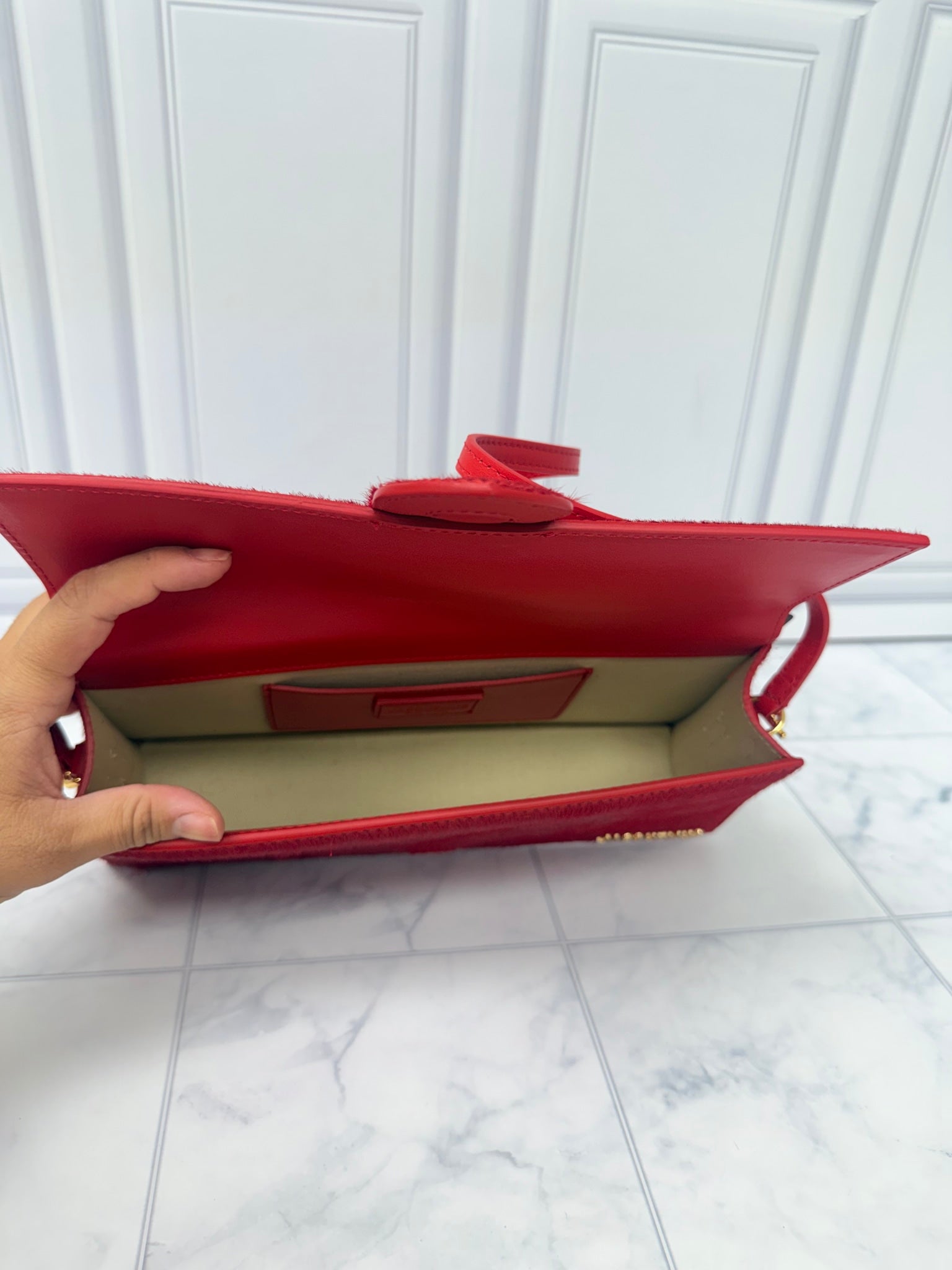 BRAND NEW - Jacquemus Red Pony Hair Le Bambino Long Shoulder Bag